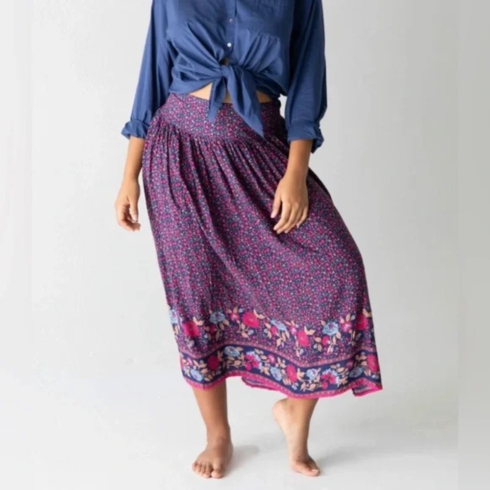 NATURAL LIFE Floral Midi Skirt - Purple and Pink